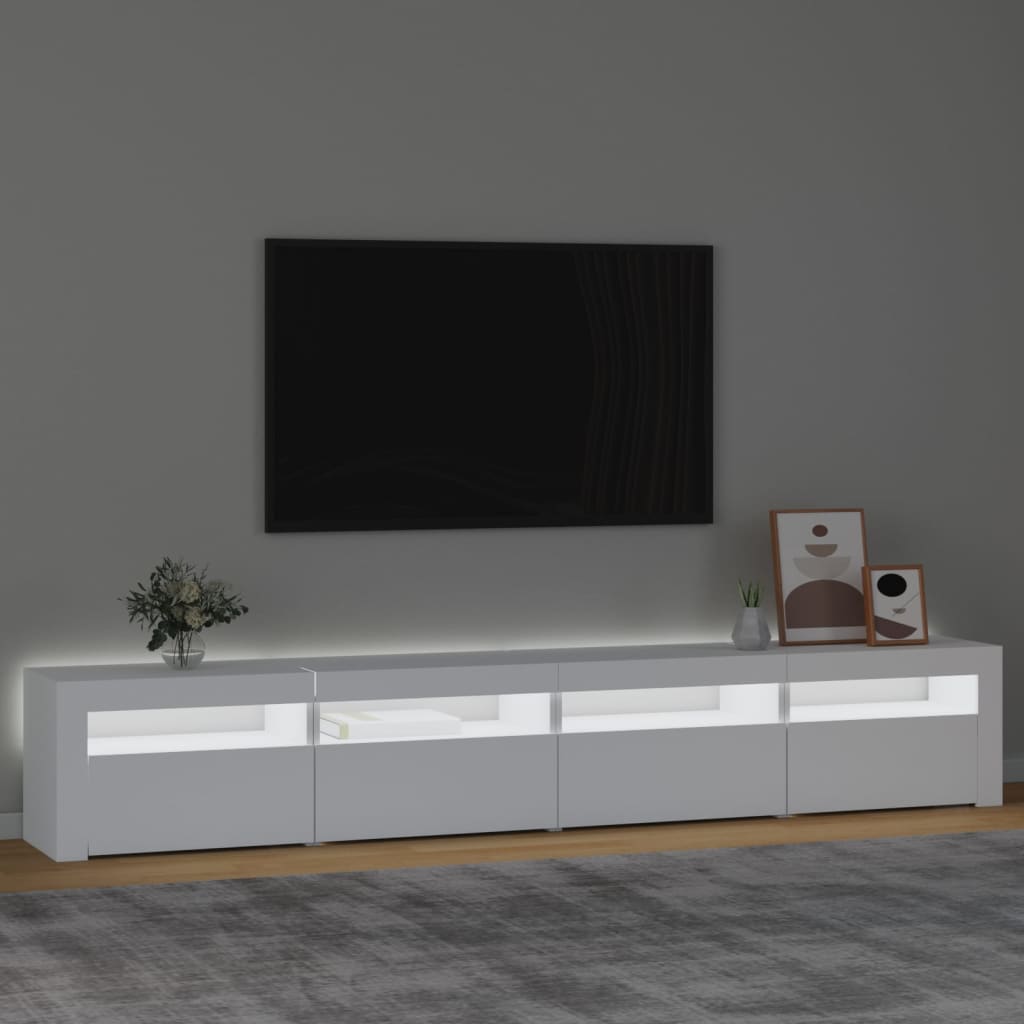 TV-Møbel Hvit TV-benk med LED-lys 240x35x40 cm