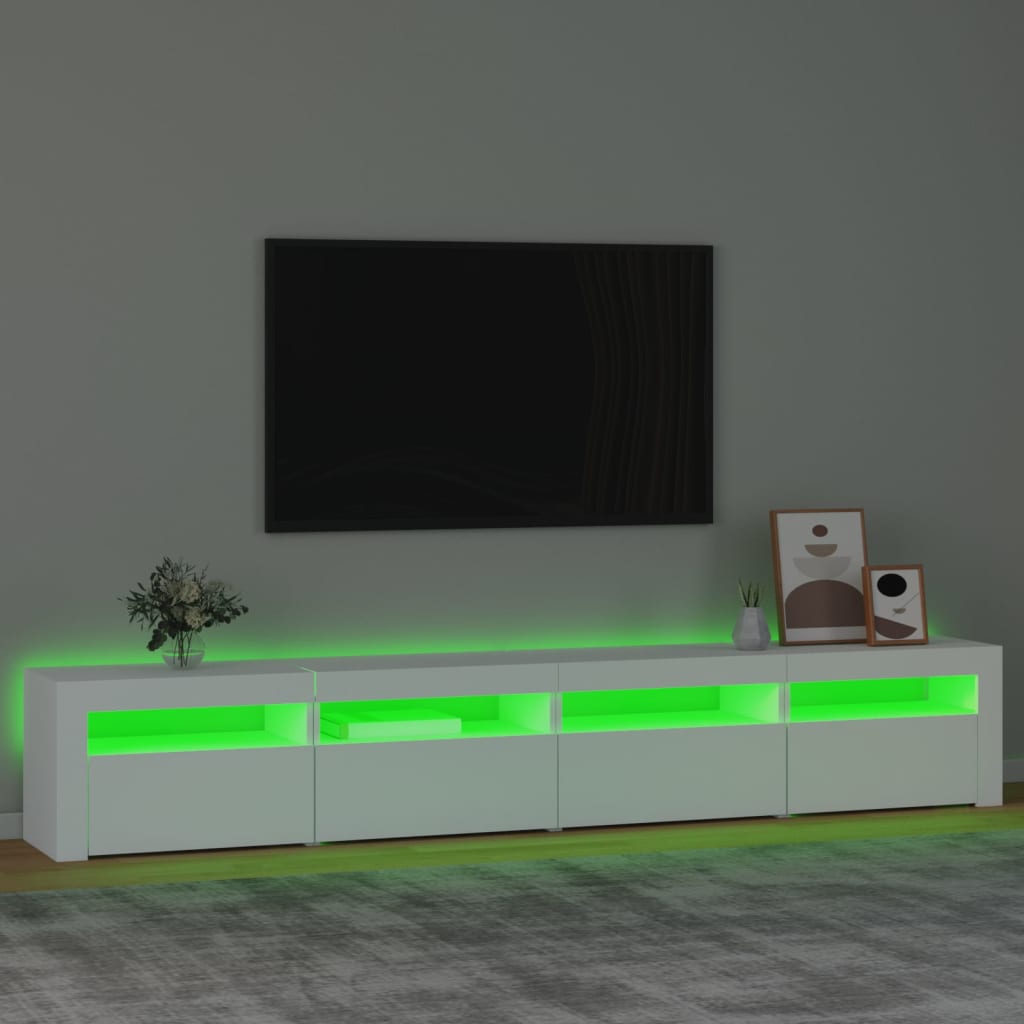 TV-Møbel Hvit TV-benk med LED-lys 240x35x40 cm