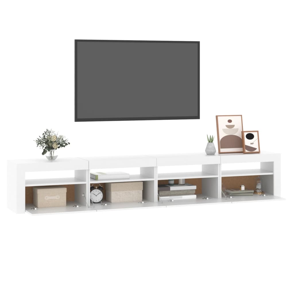 TV-Møbel Hvit TV-benk med LED-lys 240x35x40 cm