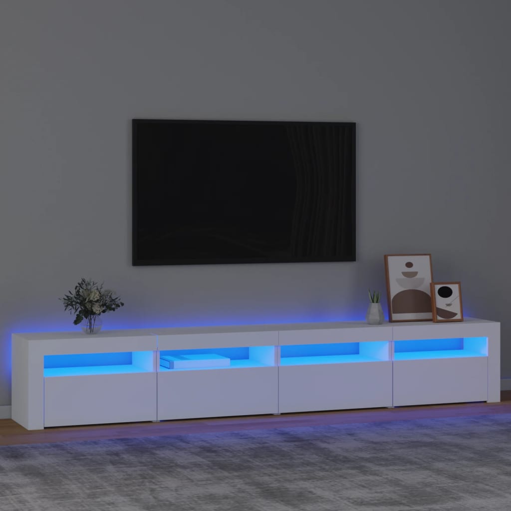 TV-Møbel Hvit TV-benk med LED-lys 240x35x40 cm