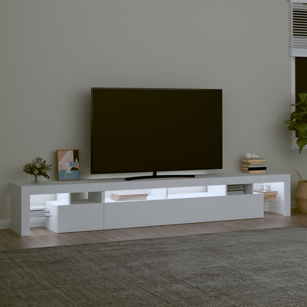 TV-Møbel Hvit TV-benk med LED-lys 260x36,5x40 cm