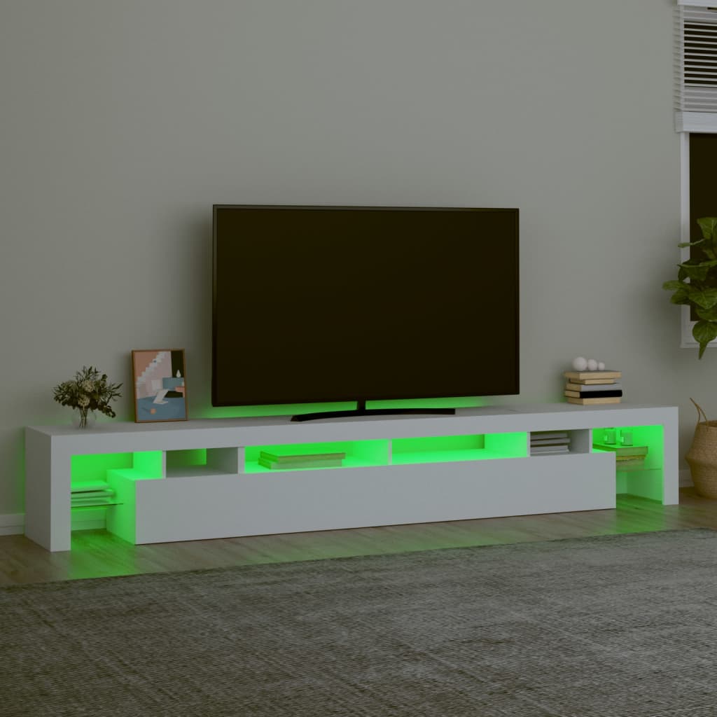 TV-Møbel Hvit TV-benk med LED-lys 260x36,5x40 cm