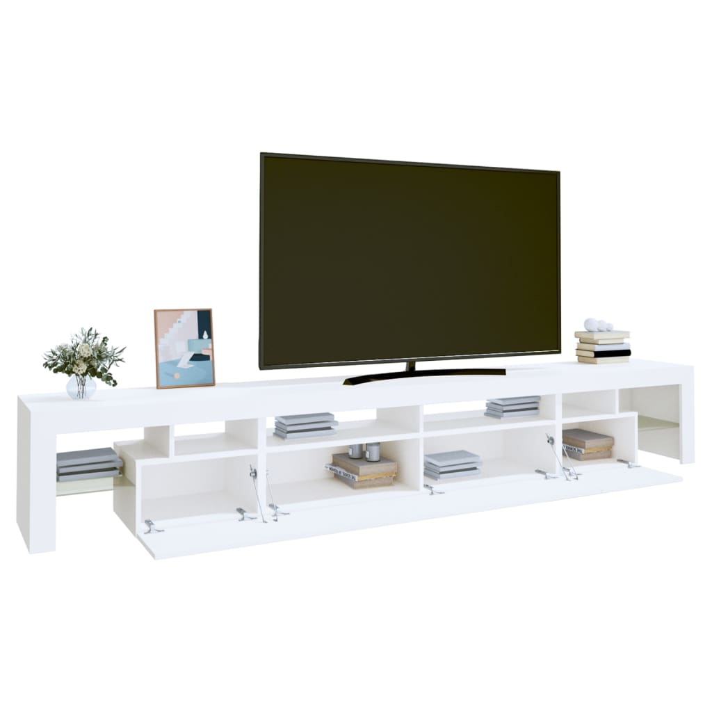 TV-Møbel Hvit TV-benk med LED-lys 260x36,5x40 cm