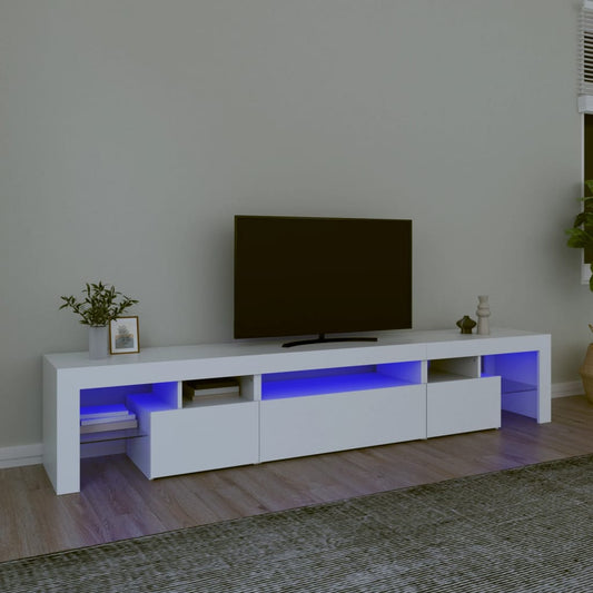 TV-Møbel Hvit TV-benk med LED-lys 215x36,5x40 cm