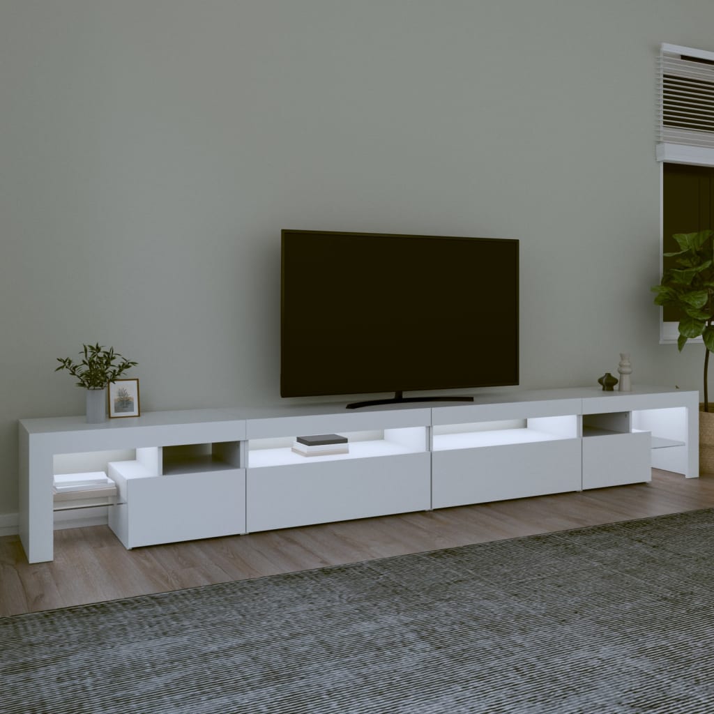TV-Møbel Hvit TV-benk med LED-lys 290x36,5x40 cm