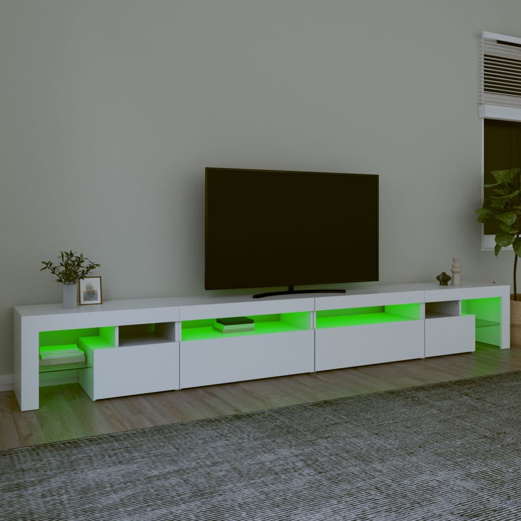 TV-Møbel Hvit TV-benk med LED-lys 290x36,5x40 cm