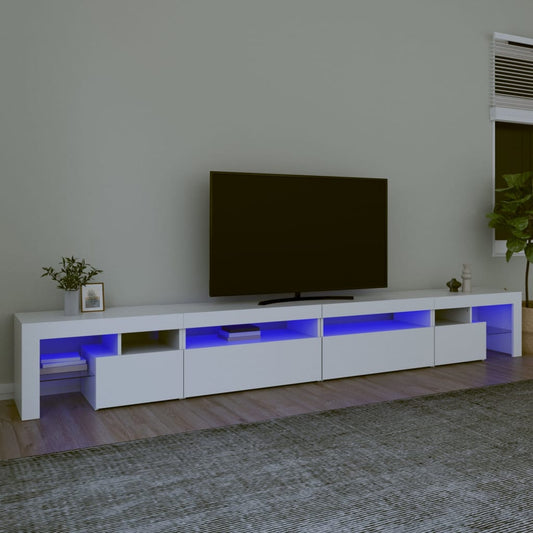 TV-Møbel Hvit TV-benk med LED-lys 290x36,5x40 cm