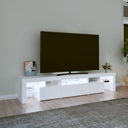 TV-Møbel Hvit TV-benk med LED-lys 200x36,5x40 cm