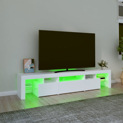 TV-Møbel Hvit TV-benk med LED-lys 200x36,5x40 cm