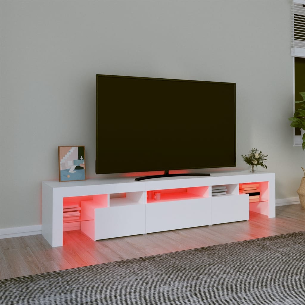 TV-Møbel Hvit TV-benk med LED-lys 200x36,5x40 cm