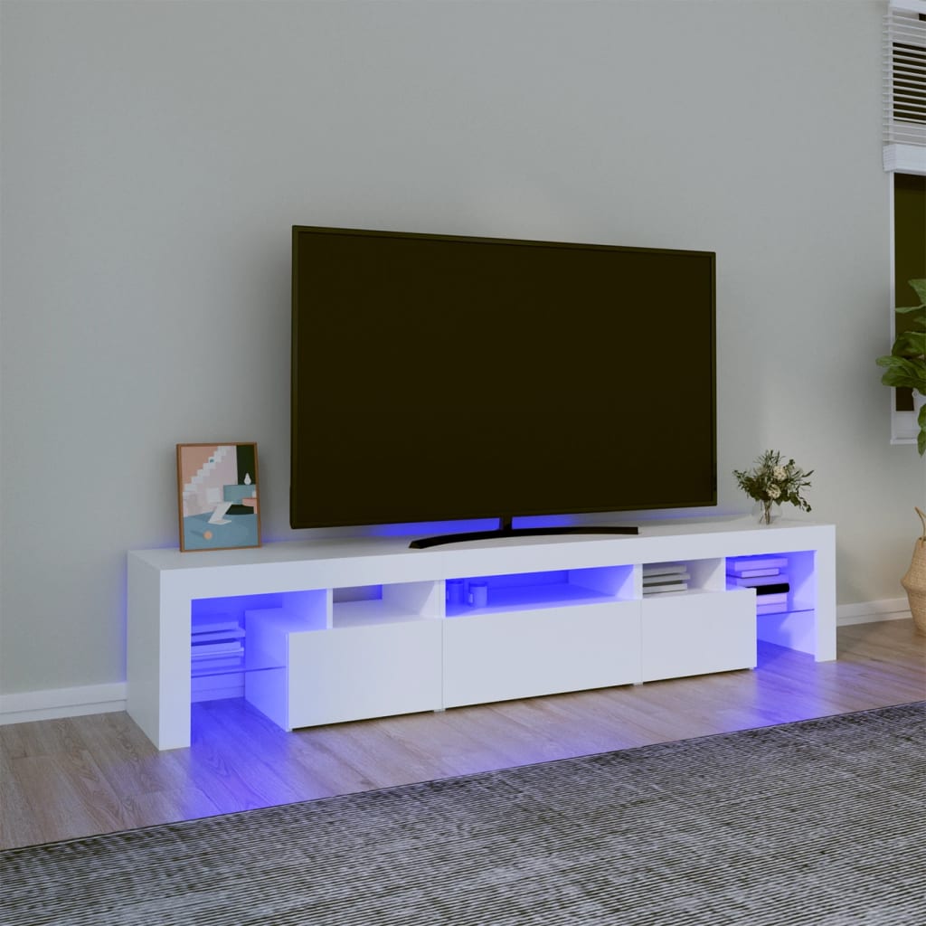 TV-Møbel Hvit TV-benk med LED-lys 200x36,5x40 cm