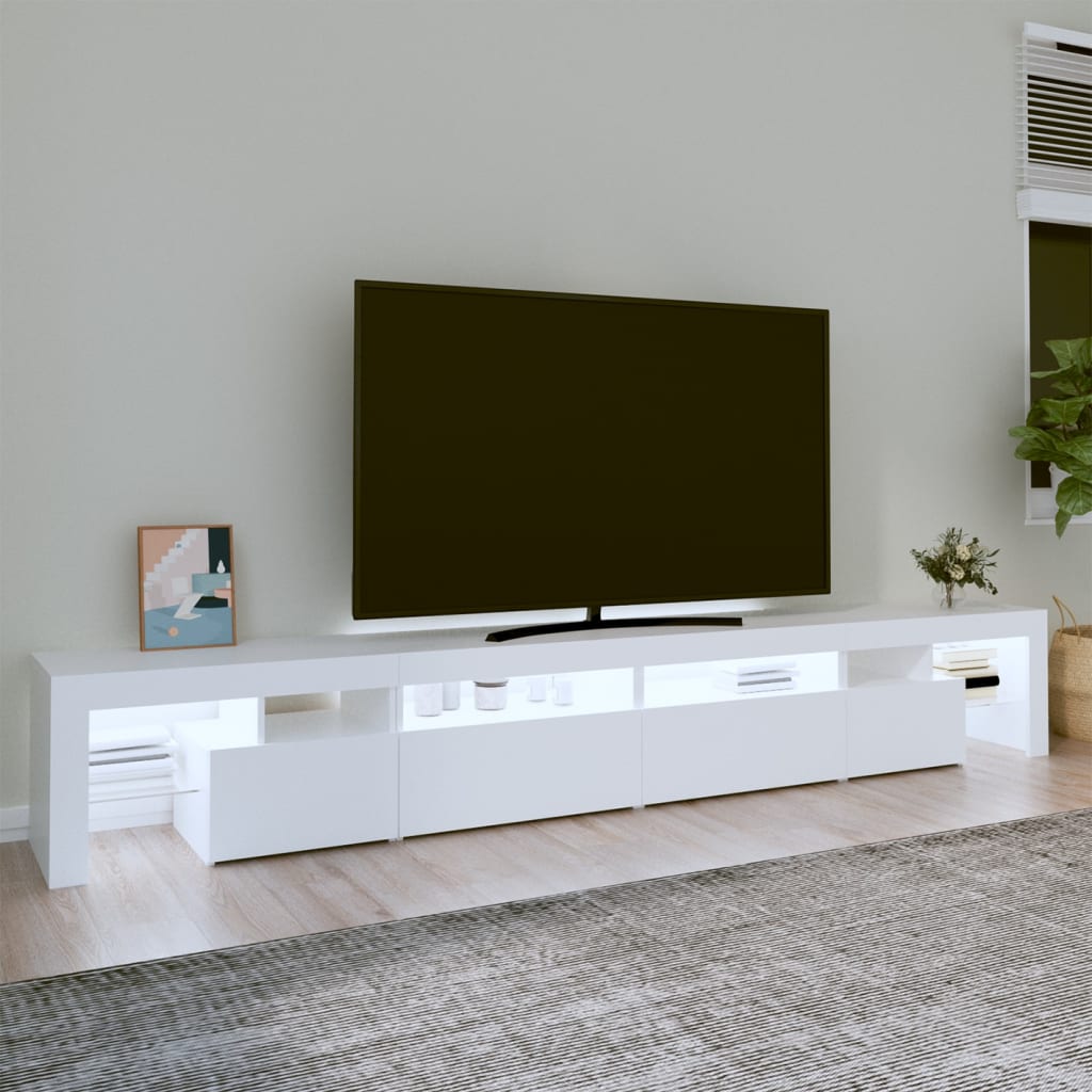 TV-Møbel Hvit TV-benk med LED-lys 260x36,5x40 cm