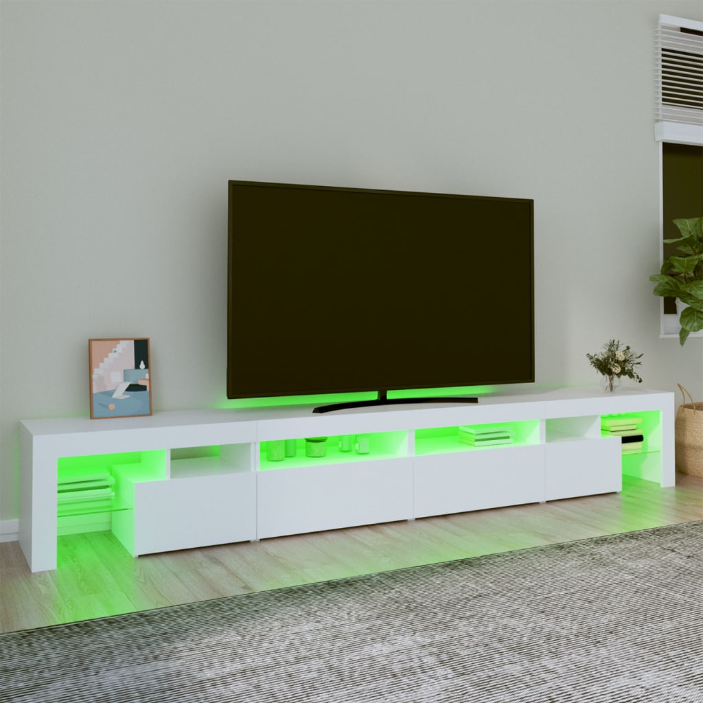 TV-Møbel Hvit TV-benk med LED-lys 260x36,5x40 cm