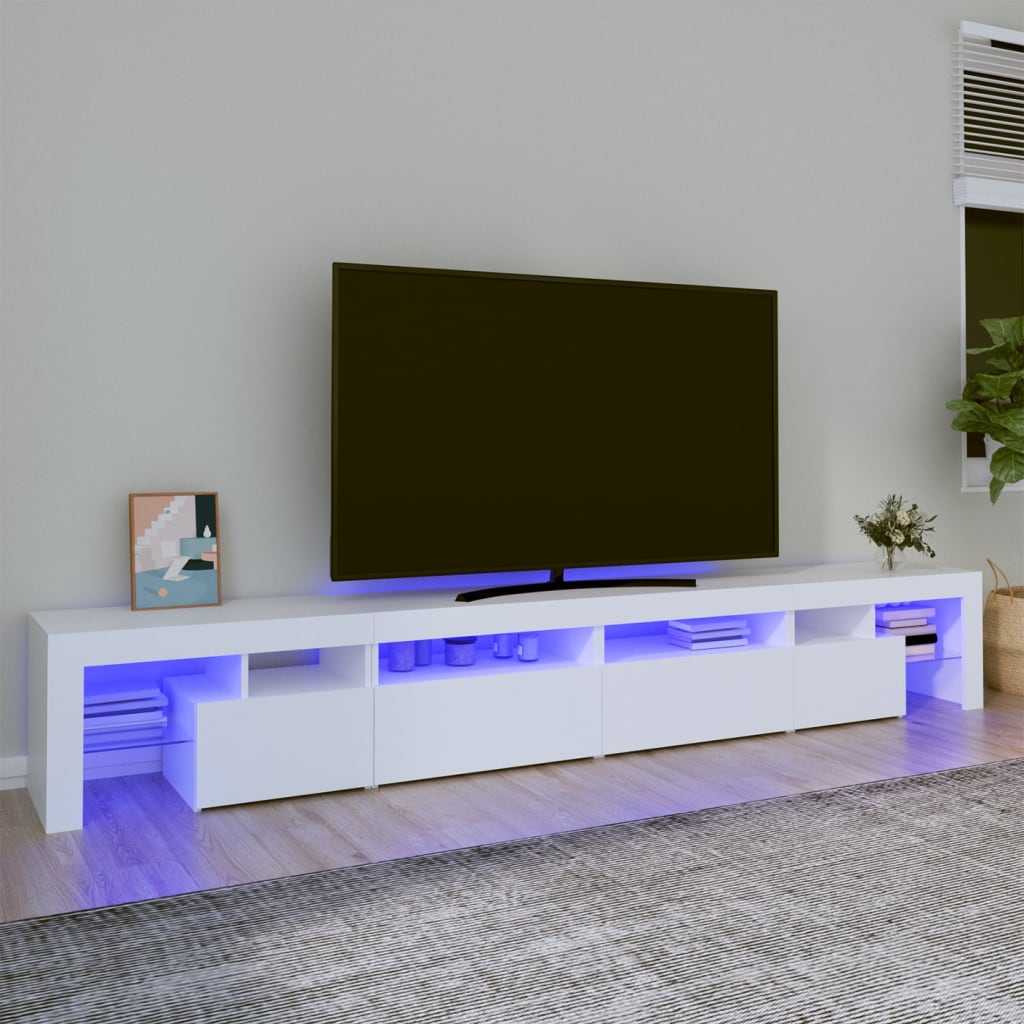 TV-Møbel Hvit TV-benk med LED-lys 260x36,5x40 cm