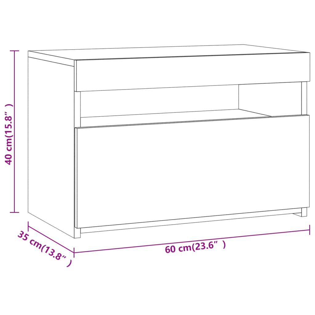 Nattbord med LED brun eik 60x35x40 cm