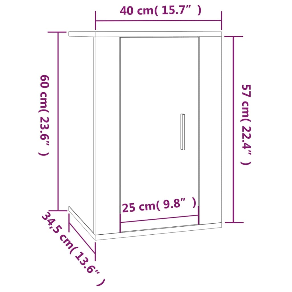 TV-benk Vegghengt betonggrå 40x34,5x60 cm