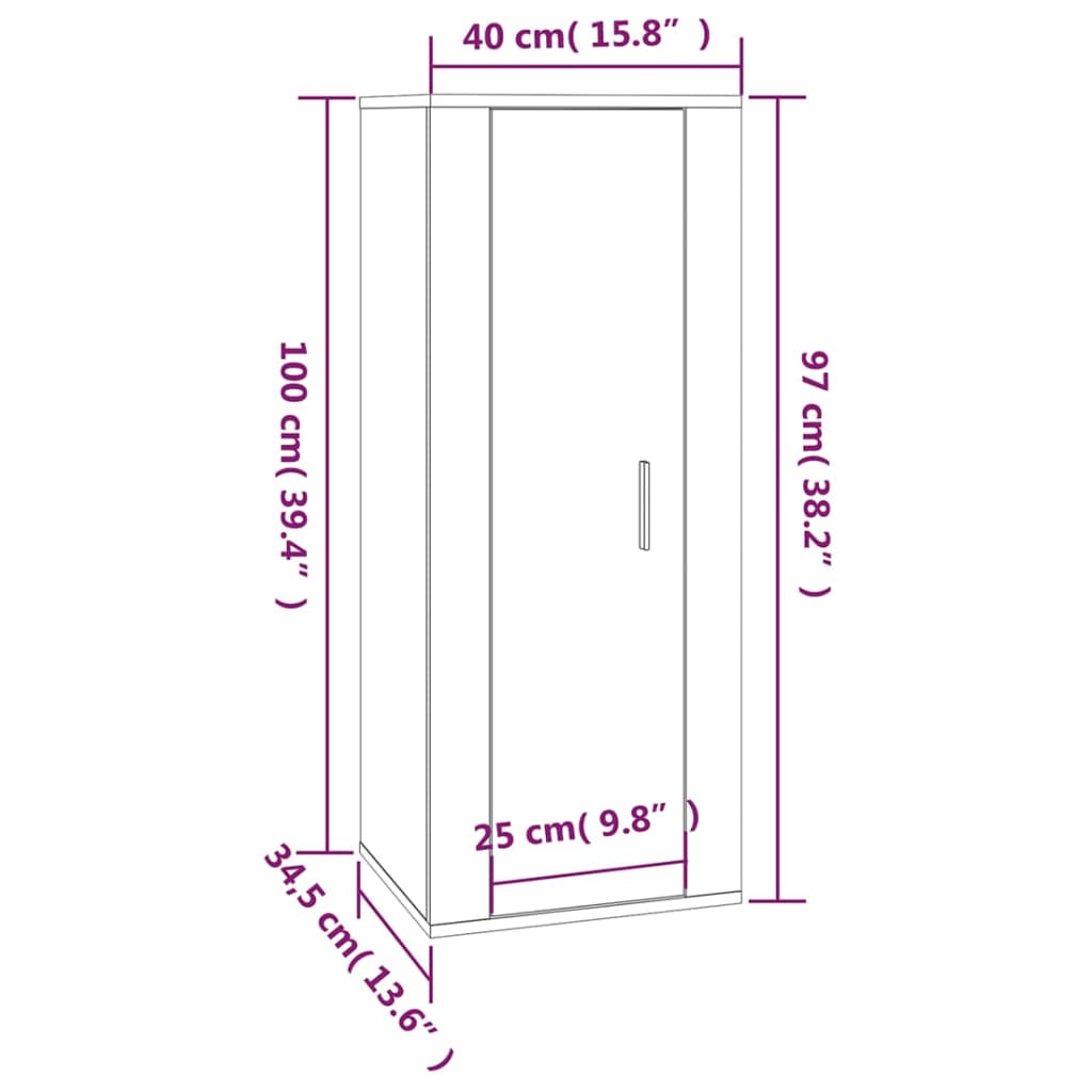 TV-benk Vegghengt hvit 40x34,5x100 cm