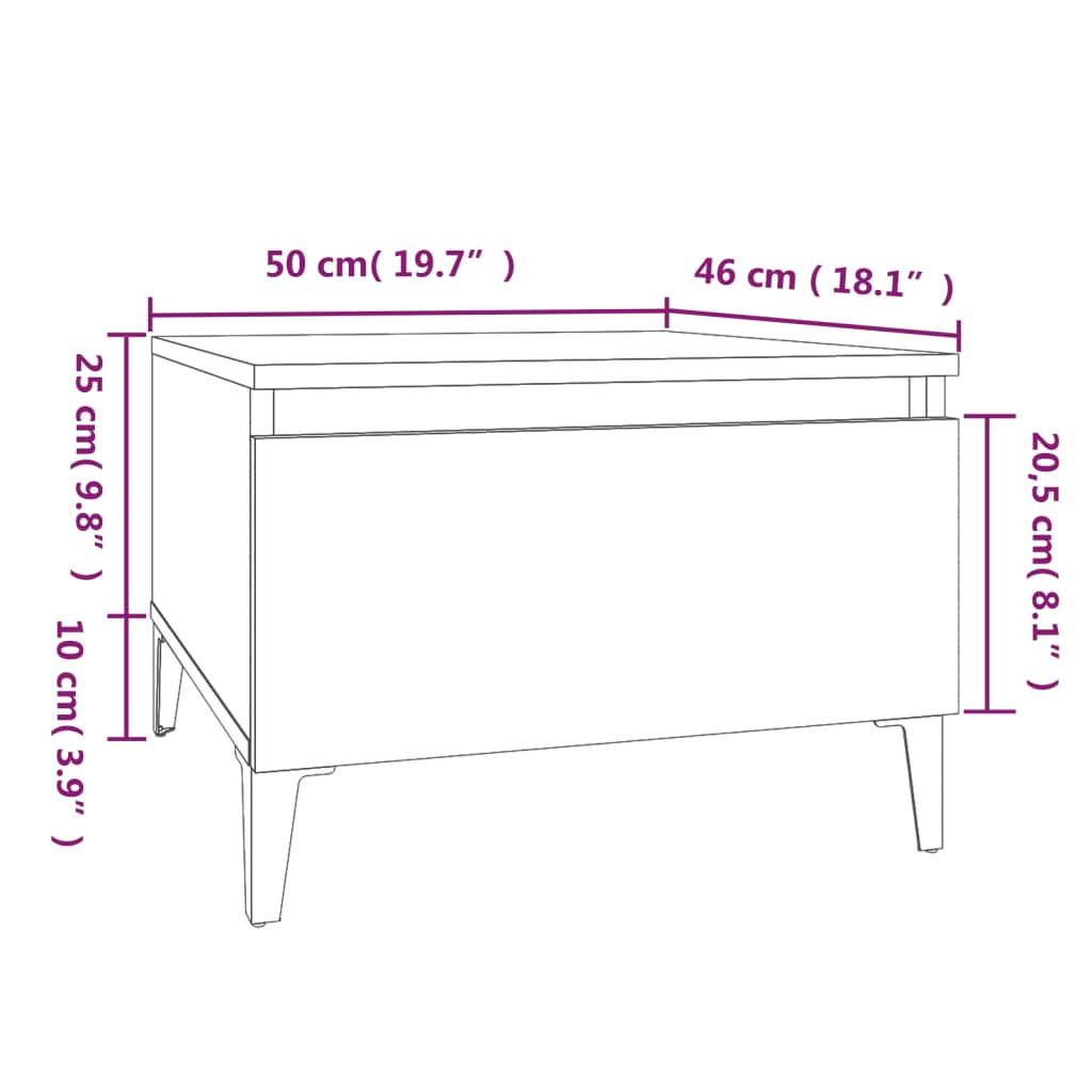 Sidebord hvit 50x46x35 cm konstruert tre