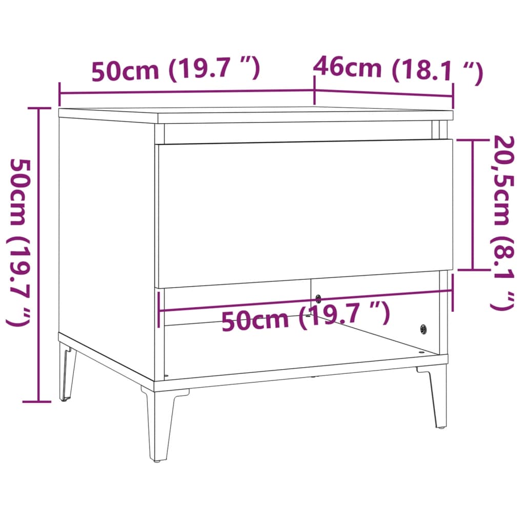 Sidebord hvit 50x46x50 cm konstruert tre