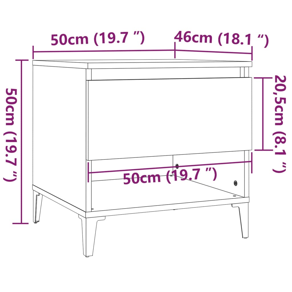 Sidebord betonggrå 50x46x50 cm konstruert tre