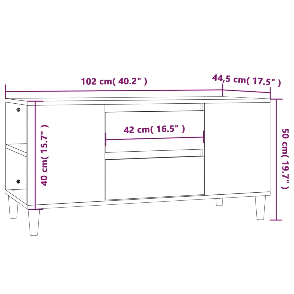 TV-benk betonggrå 102x44,5x50 cm konstruert tre