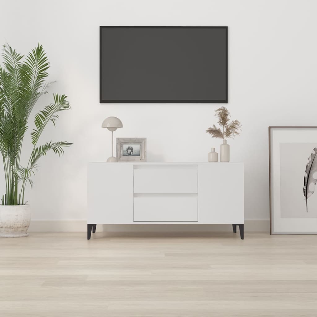 TV-benk hvit 102x44,5x50 cm konstruert tre