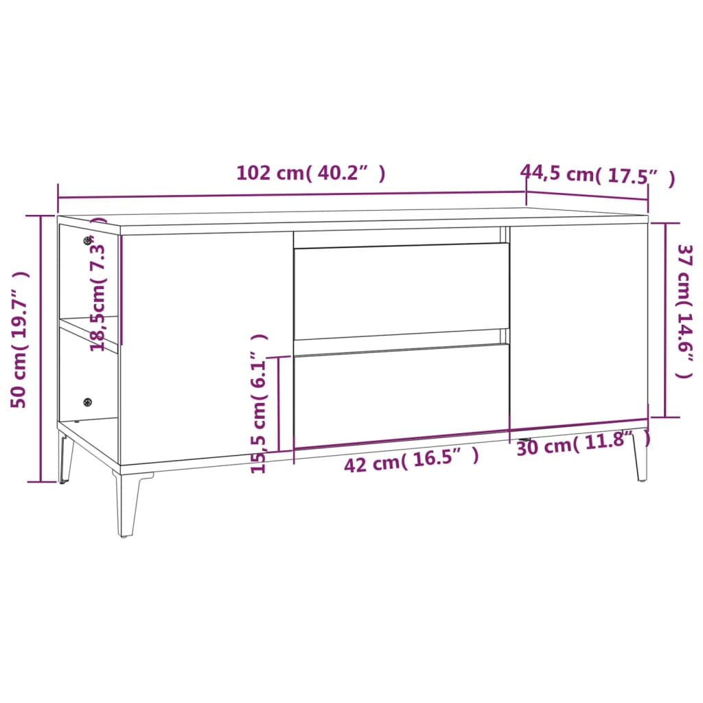 TV-benk hvit 102x44,5x50 cm konstruert tre