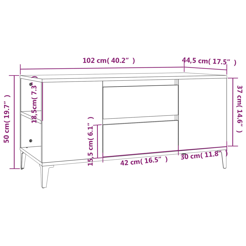 TV-benk hvit høyglans 102x44,5x50 cm konstruert tre