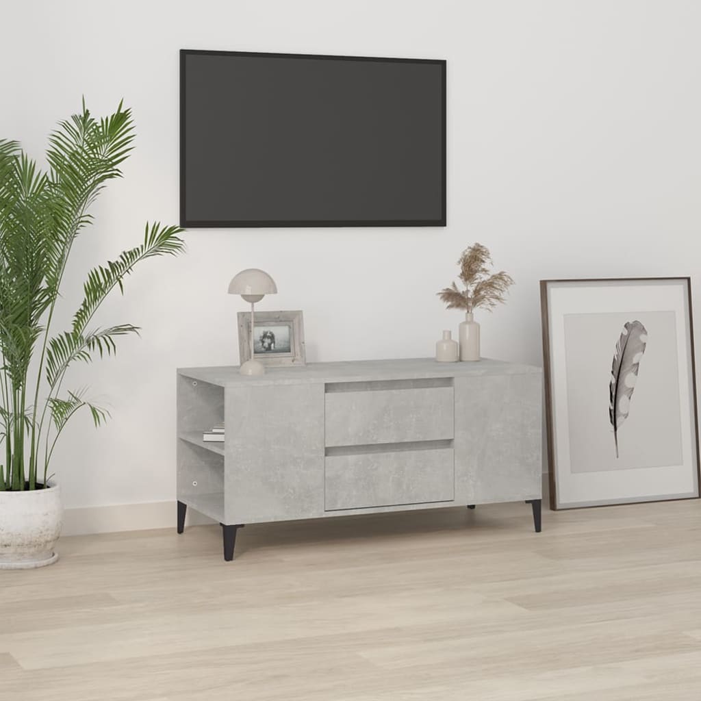 TV-benk betonggrå 102x44,5x50 cm konstruert tre