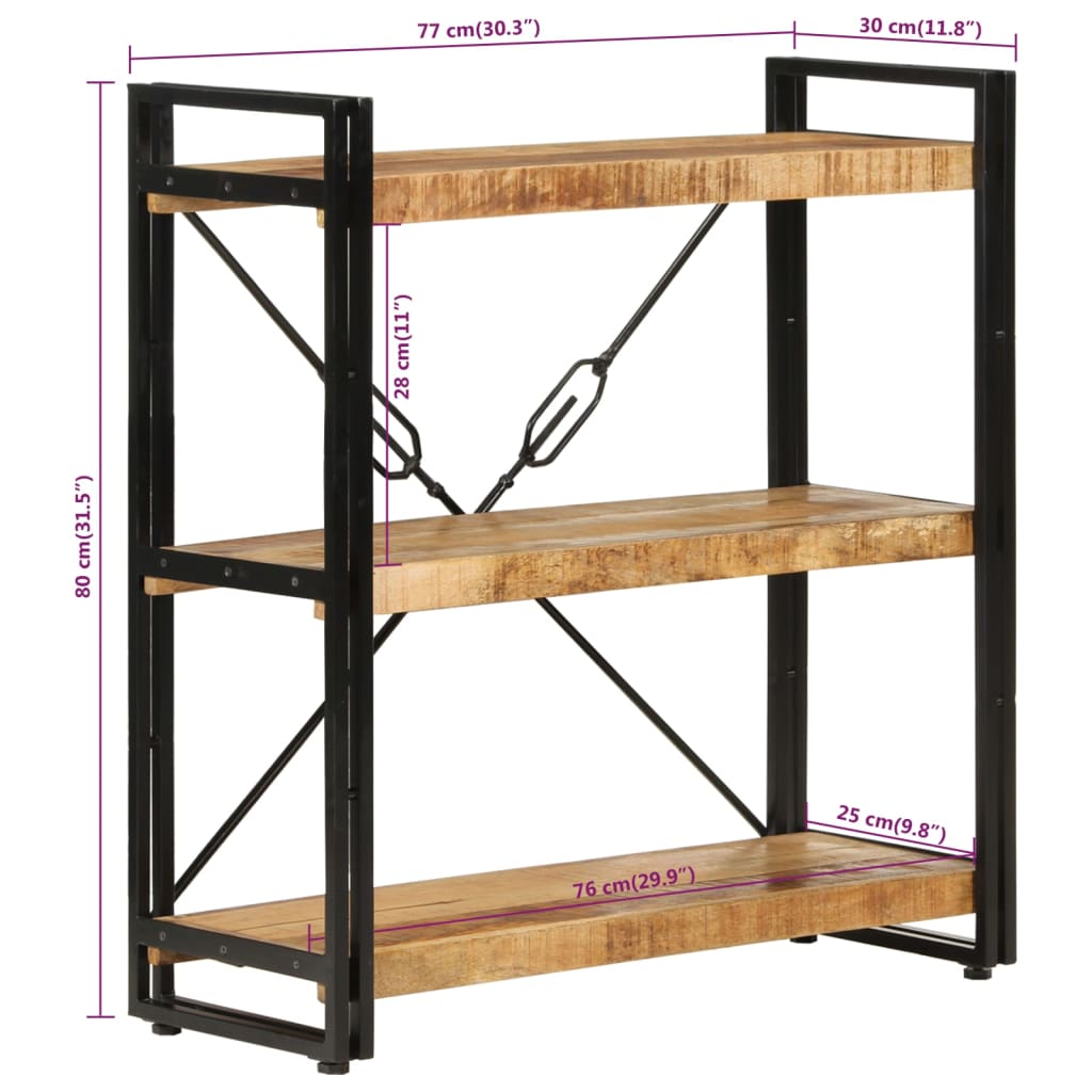 Bokhylle 3 etasjer 77x30x80 cm heltre mango og jern