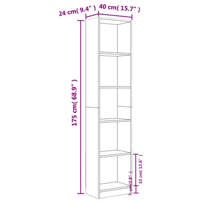 Bokhylle 5 etasjer røkt eik 40x24x175 cm konstruert tre