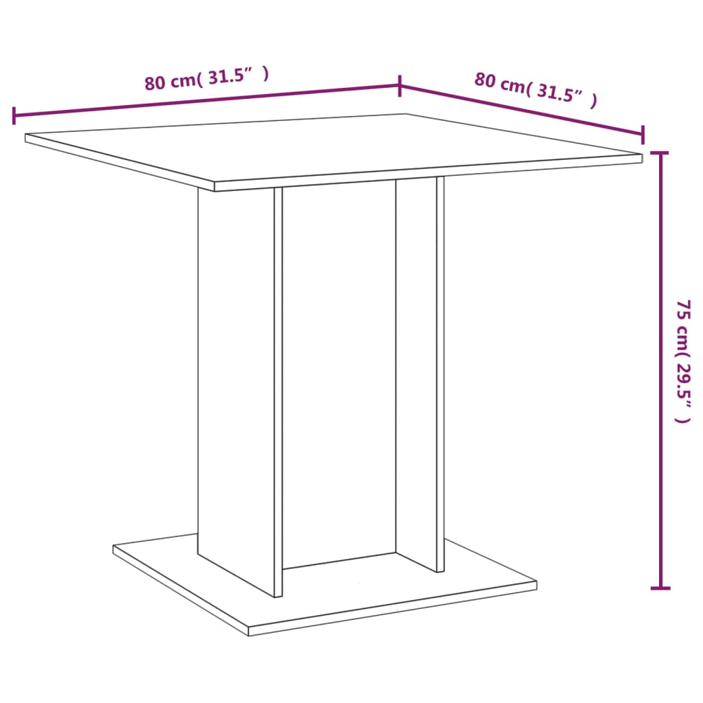 Spisebord Kjøkkenbord brun eik 80x80x75 cm konstruert tre