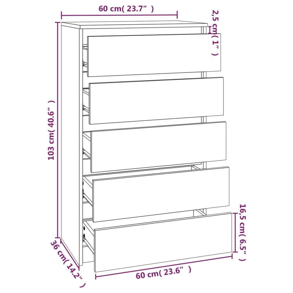 Kommode betonggrå 60x36x103 cm konstruert tre