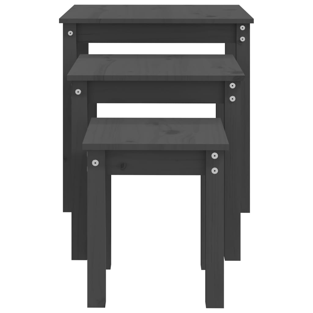 Sidebord Tre Stablebare 3 stk Grå heltre furu