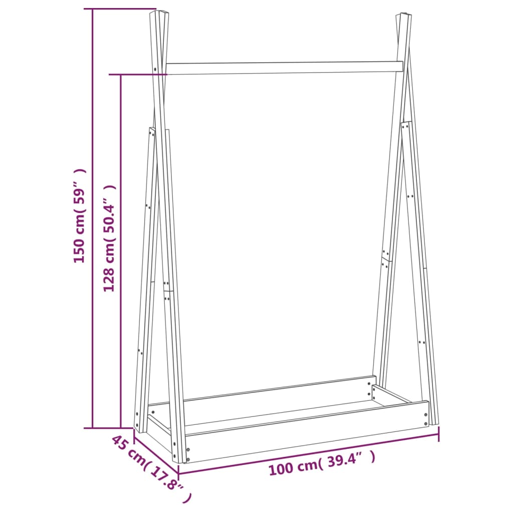 Garderobestativ Klesstativ hvit 100x45x150 cm heltre furu