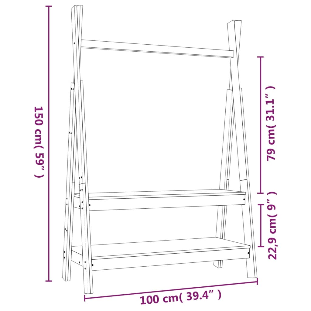 Garderobestativ Klesstativ 100x45,5x150 cm heltre furu