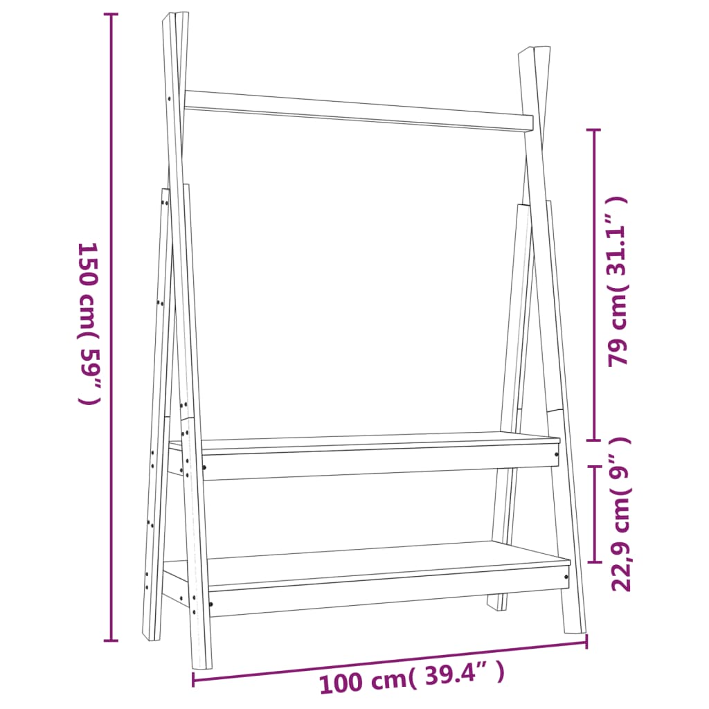 Garderobestativ Klesstativ hvit 100x45,5x150 cm heltre furu