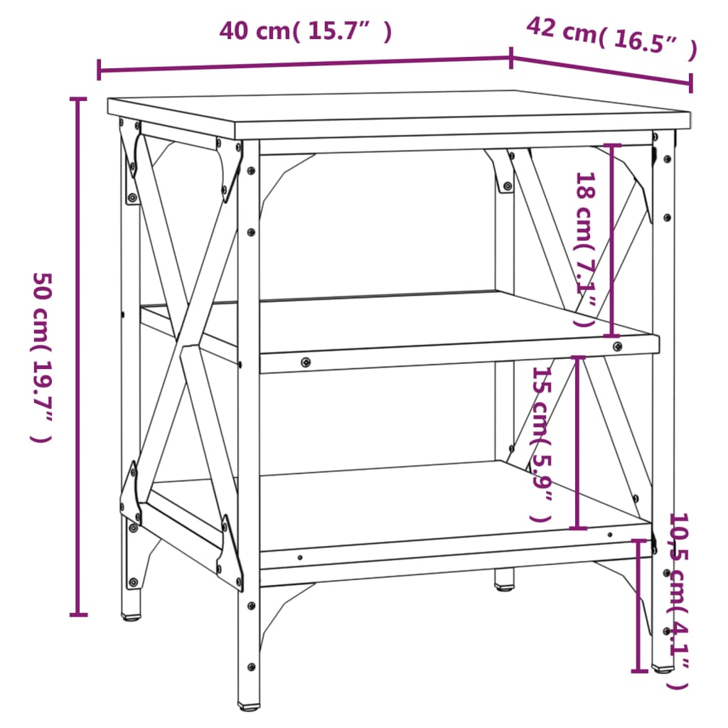 Sidebord røkt eik 40x42x50 cm konstruert tre