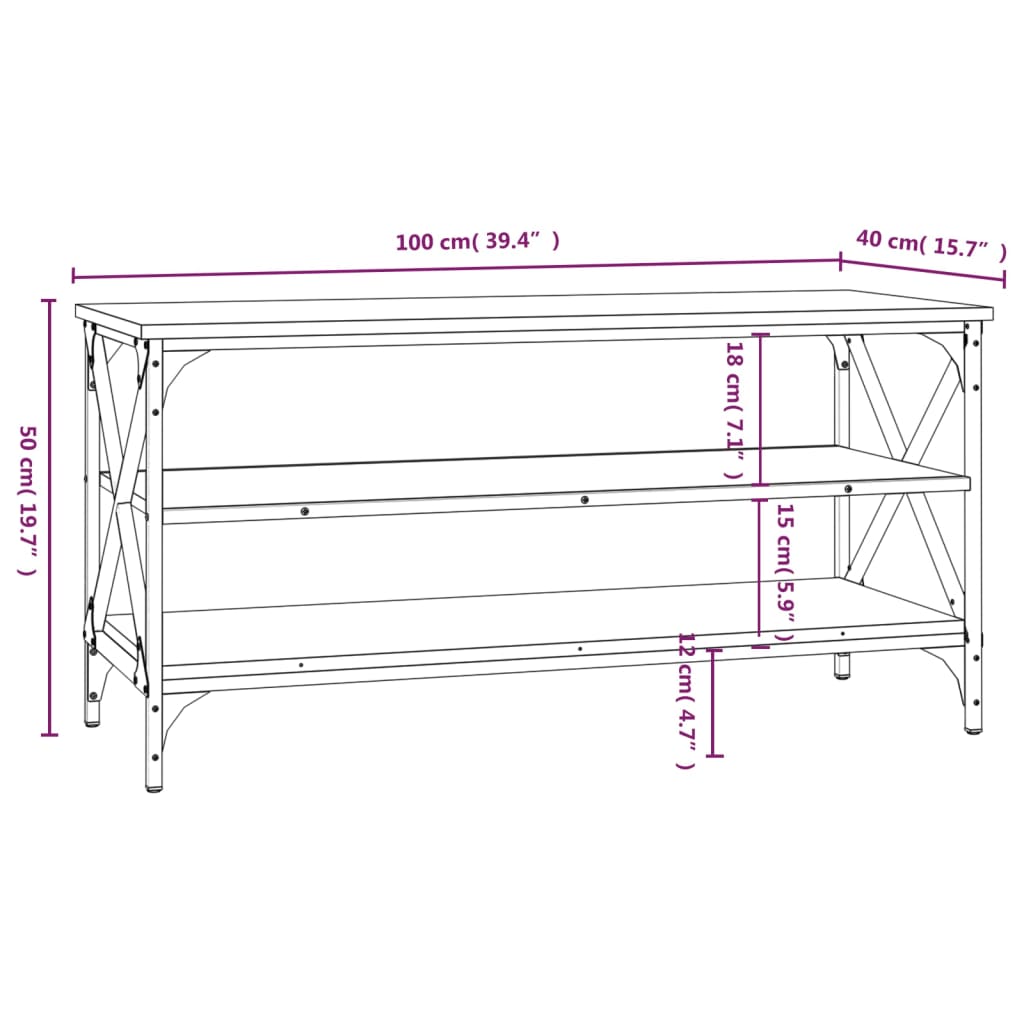 TV-benk brun eik 100x40x50 cm konstruert tre