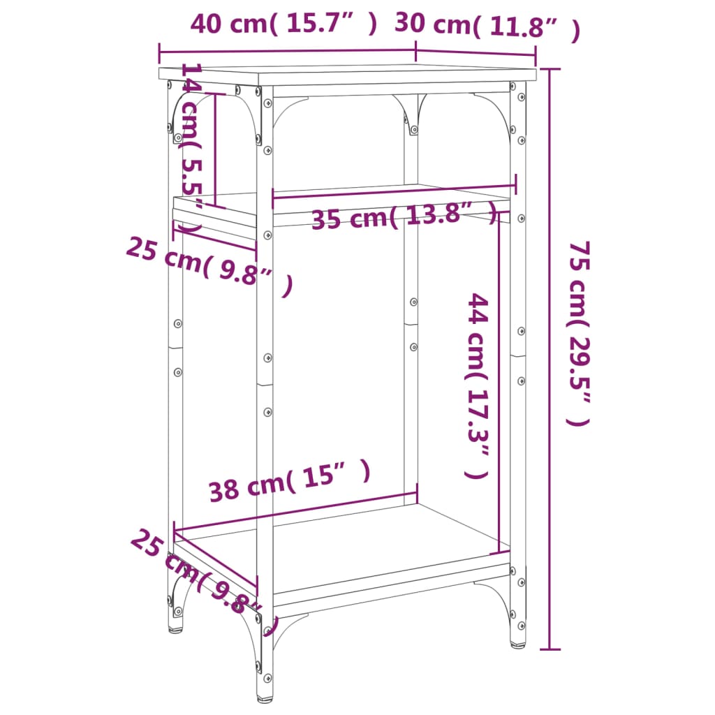 Sidebord røkt eik 40x30x75 cm konstruert tre