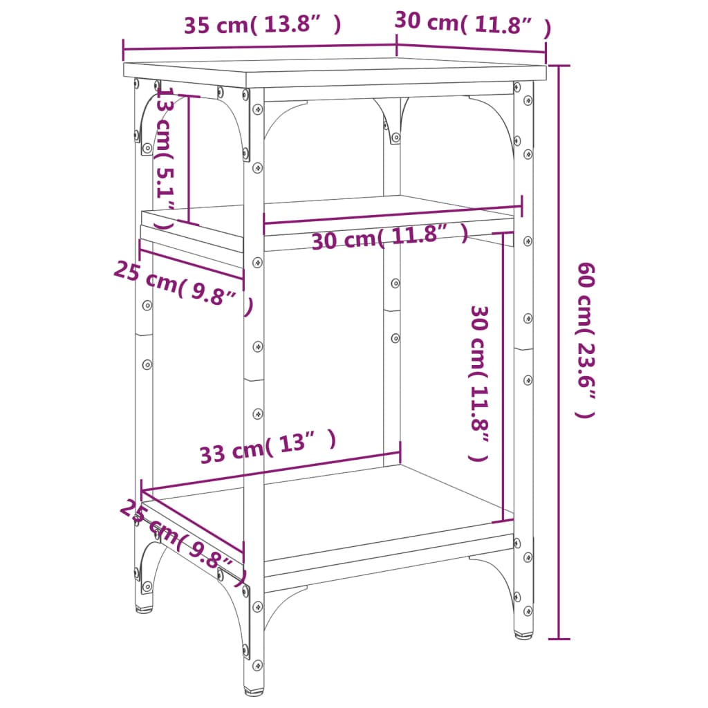 Sidebord røkt eik 35x30x60 cm konstruert tre