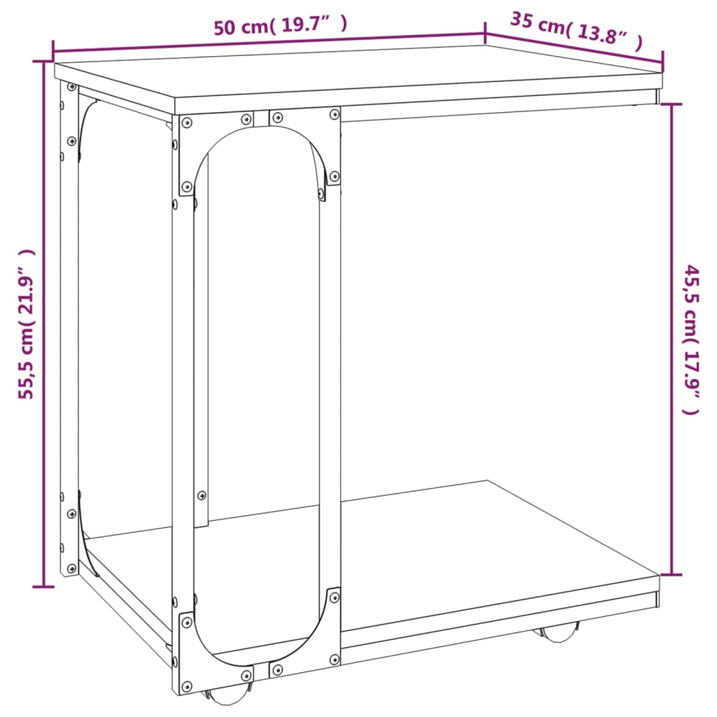 Sidebord med hjul sonoma eik 50x35x55,5 cm konstruert tre