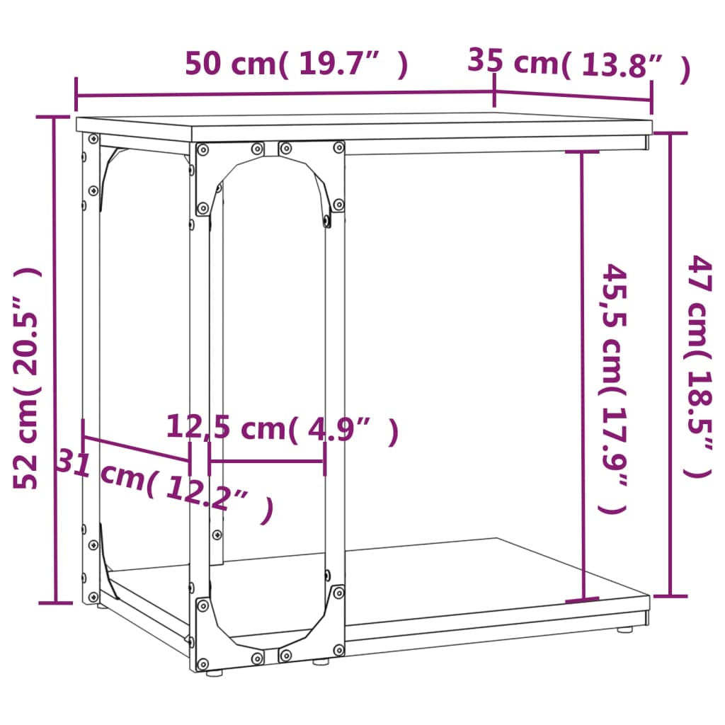 Sidebord røkt eik 50x35x52 cm konstruert tre