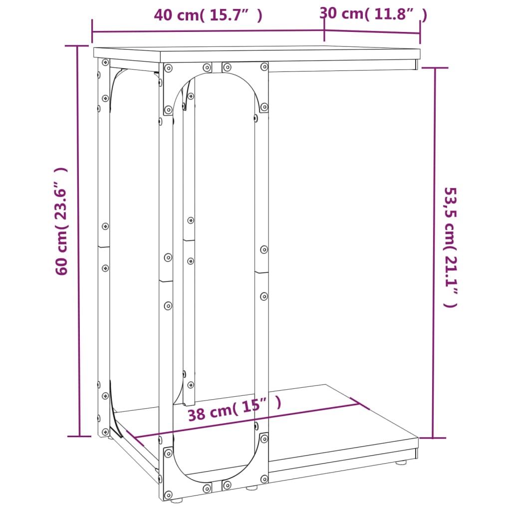 Sidebord røkt eik 40x30x60 cm konstruert tre