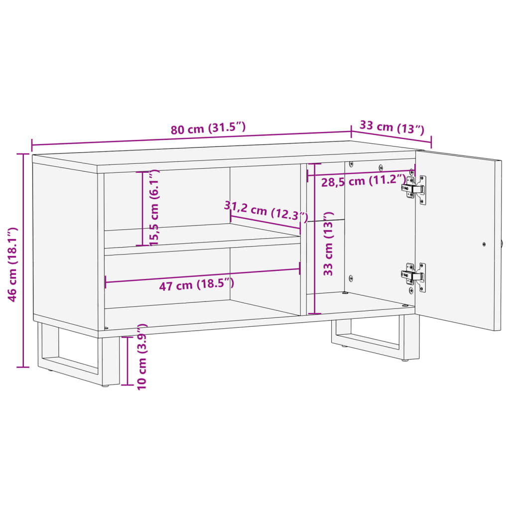 TV-benk 80x33x46 cm gjenvunnet heltre og konstruert tre