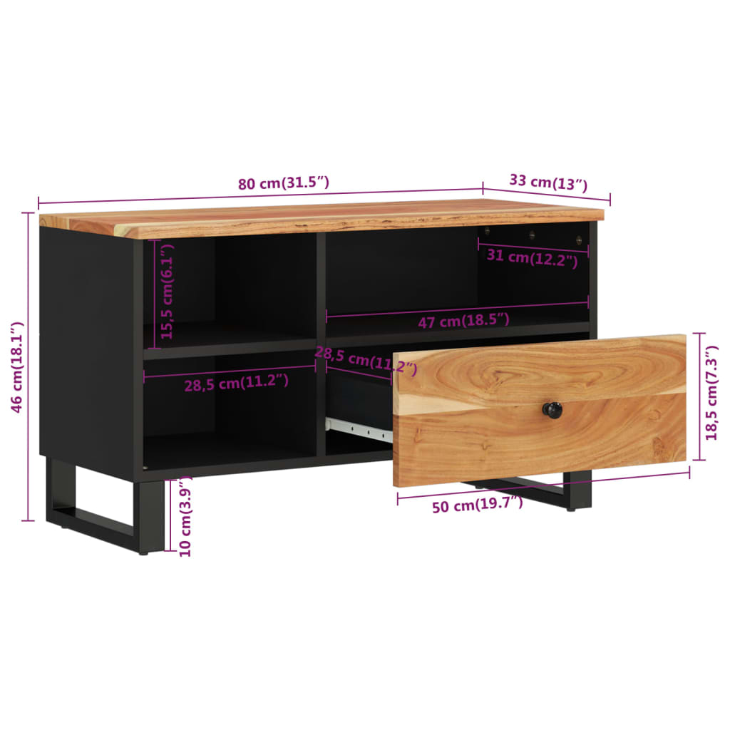 TV-benk 80x33x46 cm heltre akasie og konstruert tre