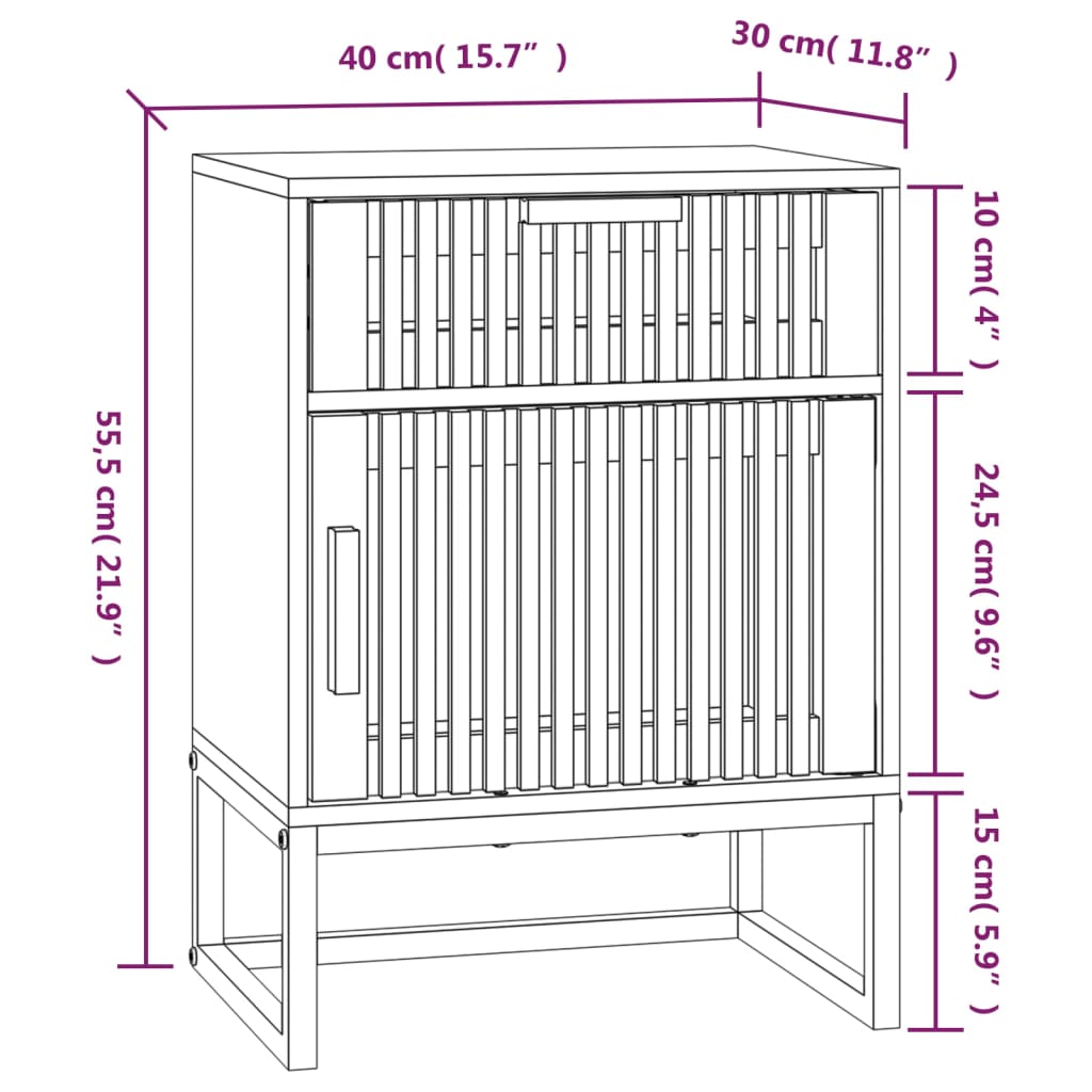 Nattbord Sengbord svart 40x30x55,5 cm konstruert tre og jern