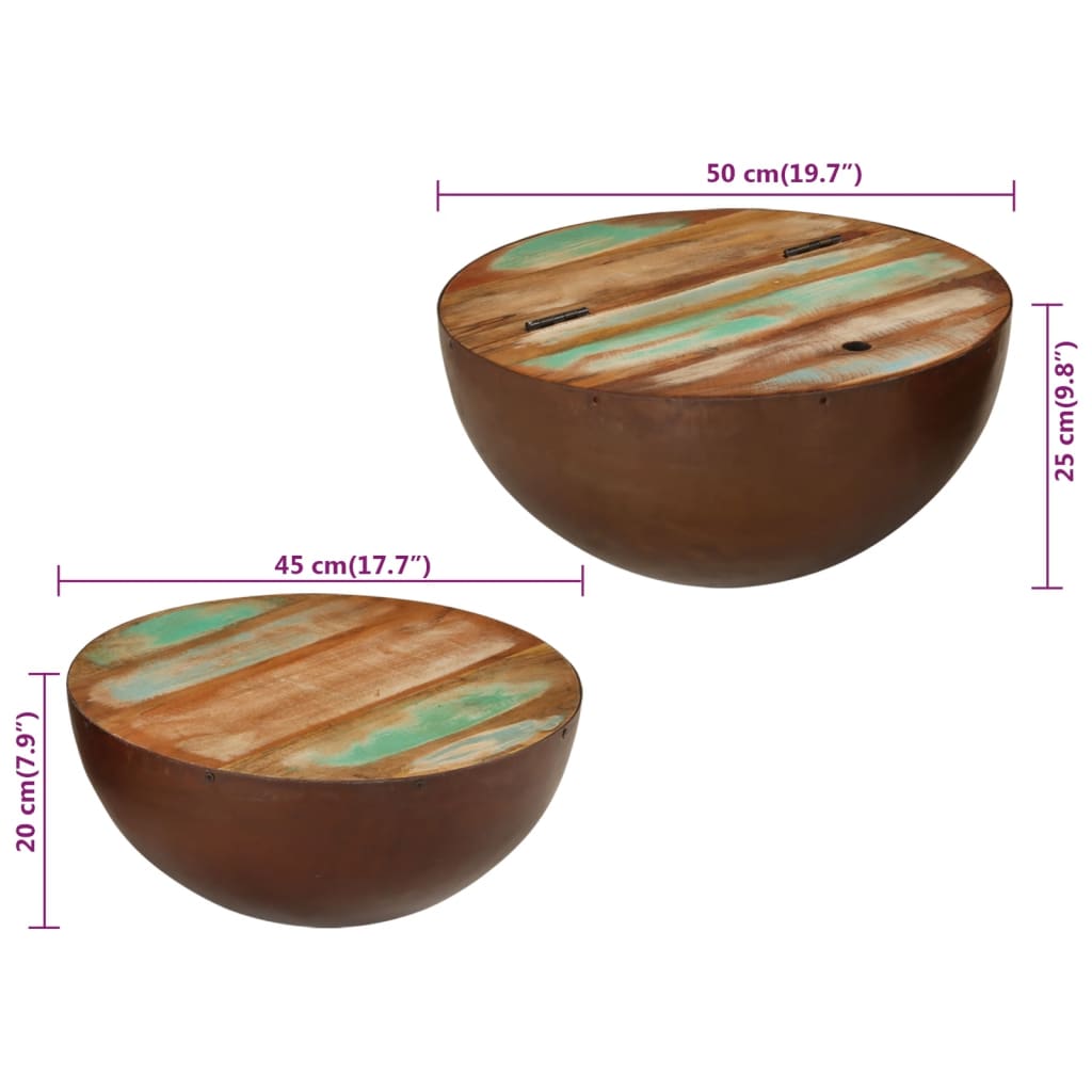 Salongbord Sofabord Tre Gjenvunnet Heltre Bolleformede 2 stk