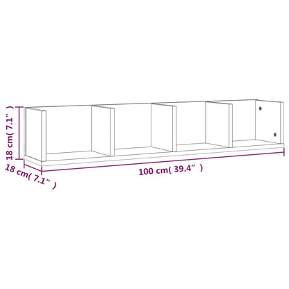 Vegghylle CD-hylle røkt eik 100x18x18 cm konstruert tre