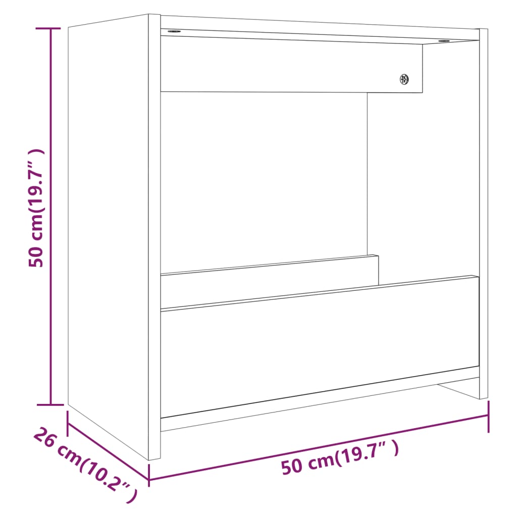 Sidebord brun eik 50x26x50 cm konstruert tre